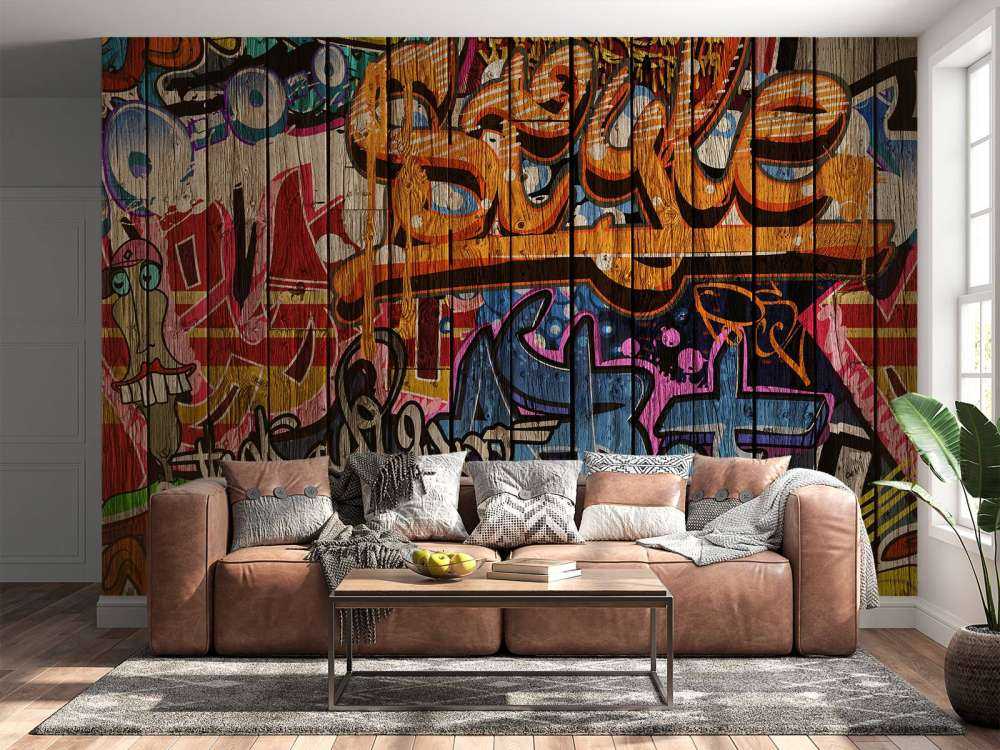 Graffiti med bokstaver på tre