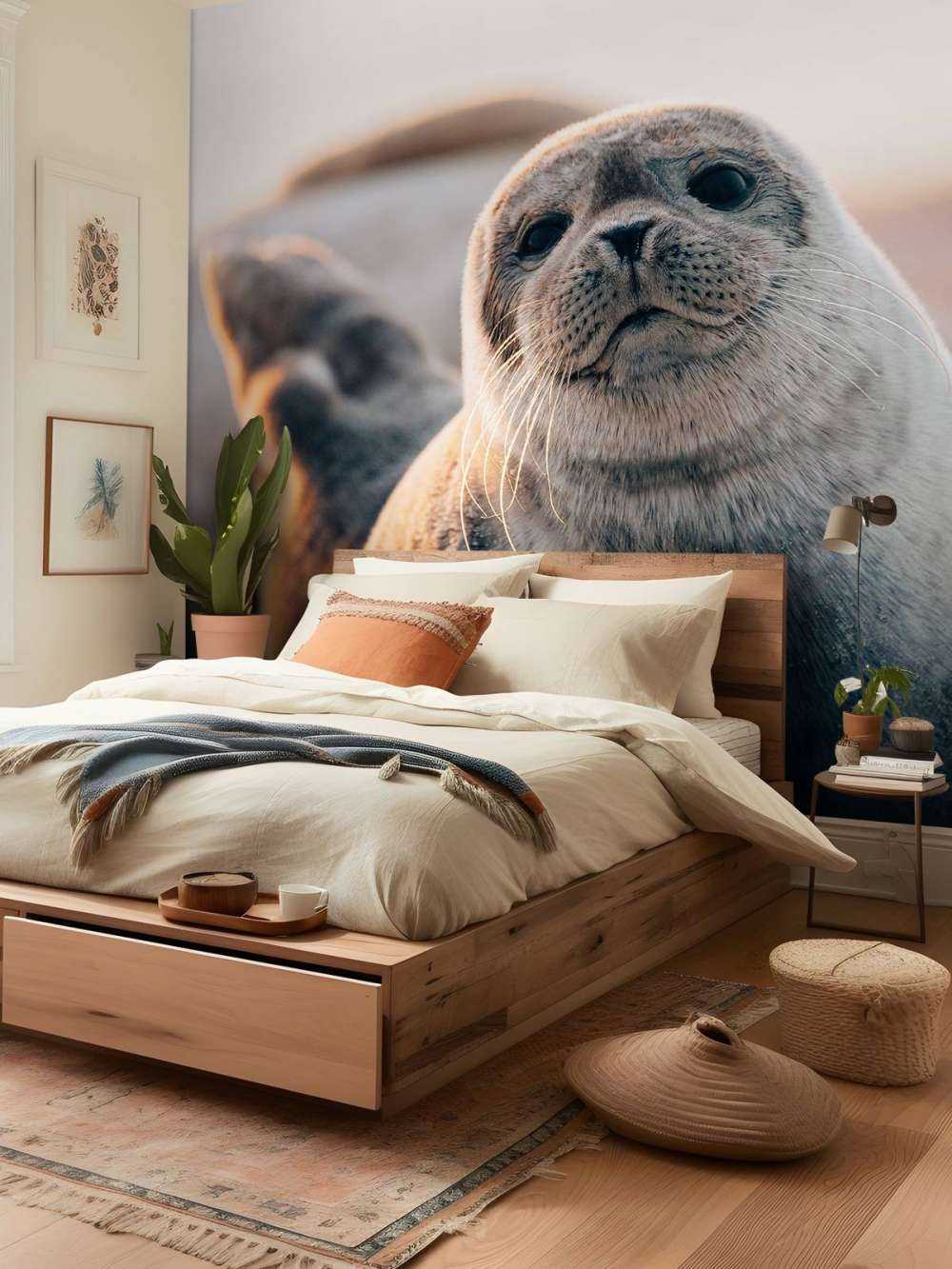 Sel på strand i kveldslys