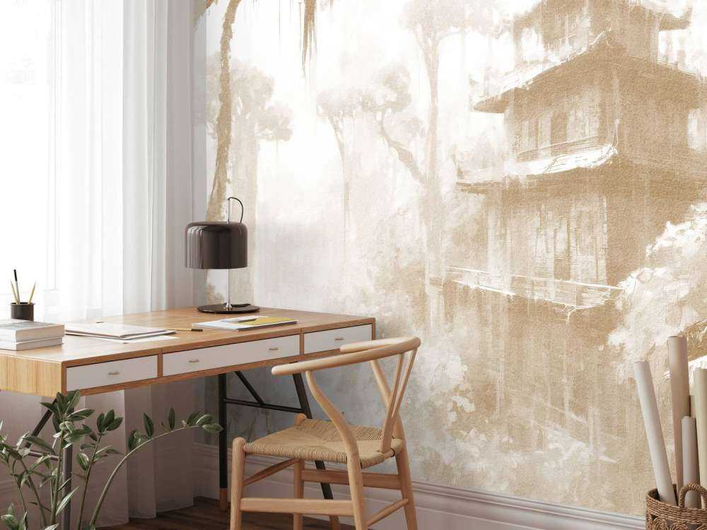Skjult Hytte i Tåkete Skog, taupe