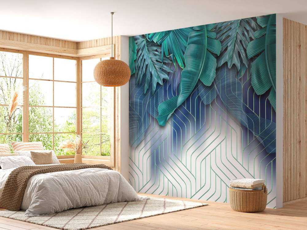 Gröna blad och grafiska gröna linjer