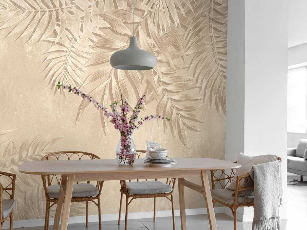 Strukturerade palmblad, beige