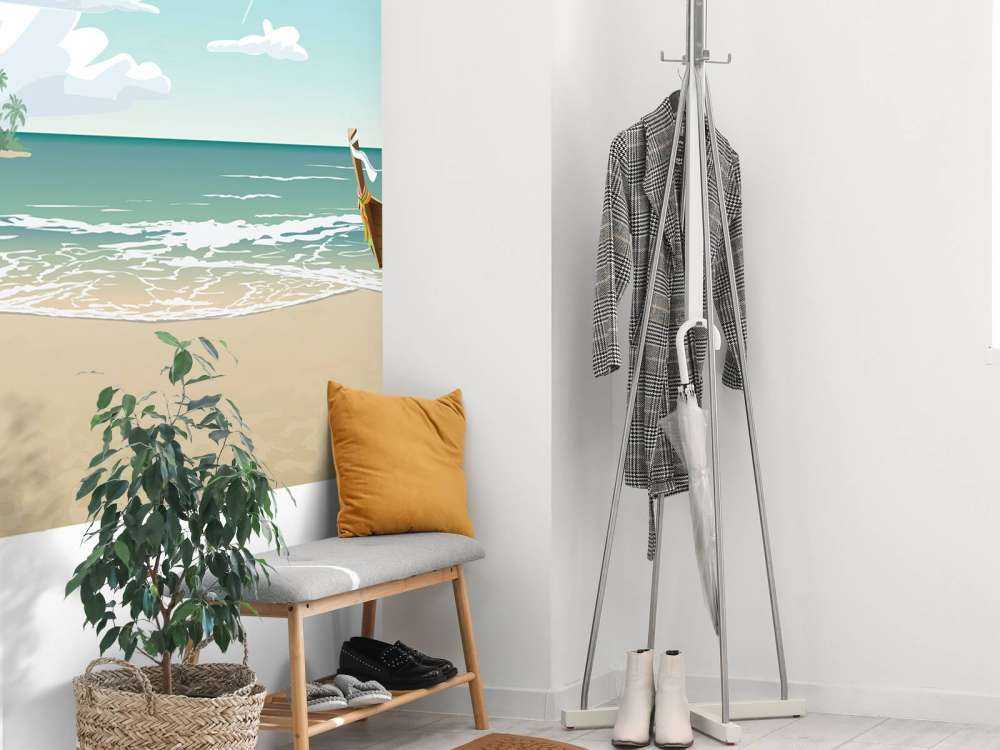 Blå solig strand