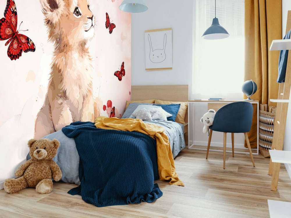 Drömmerige lejonunge och fjärilar