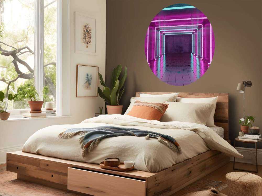 Betongrum med neonljus