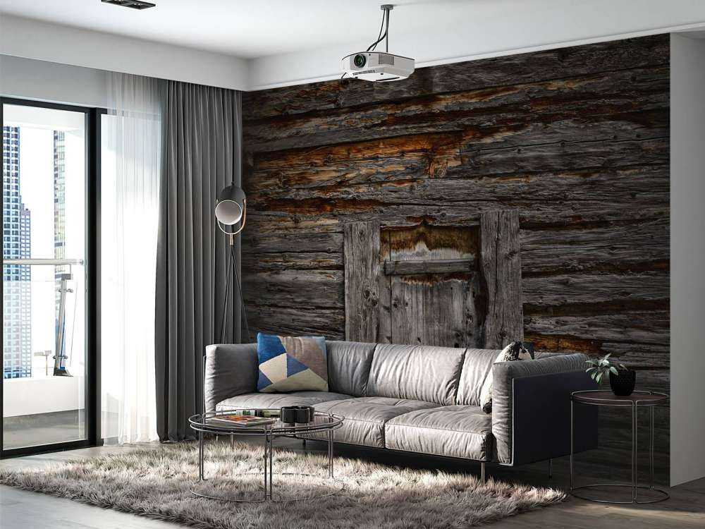 Mörkt trä med dörr