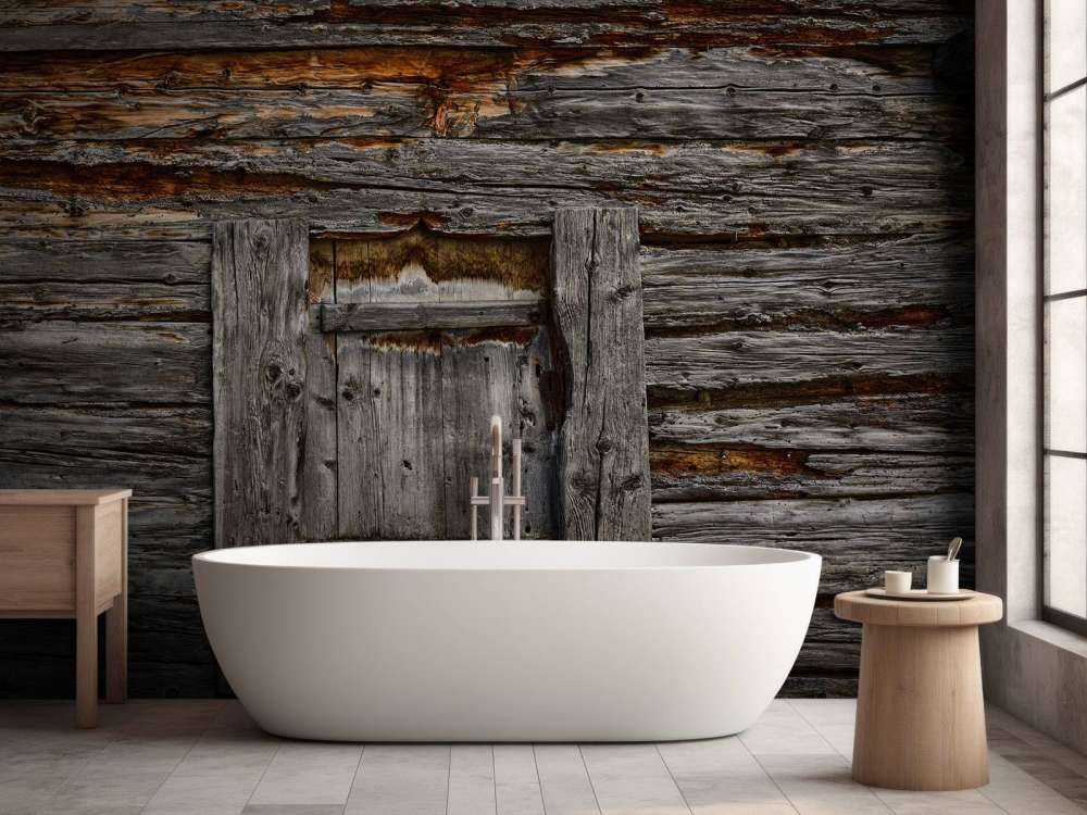 Mörkt trä med dörr