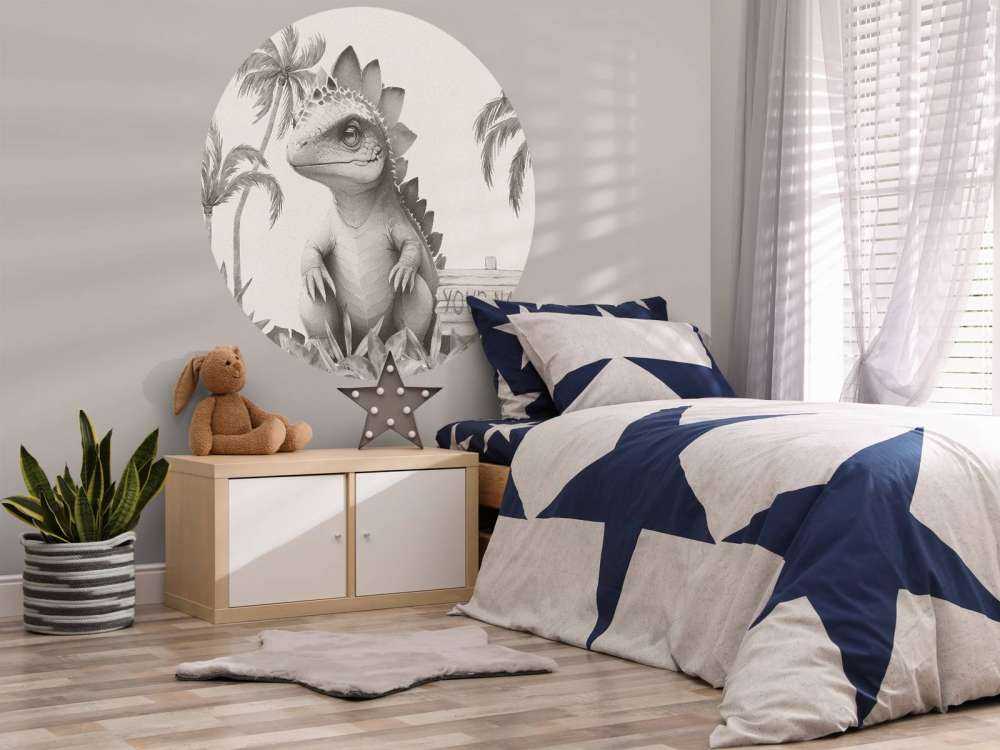 Baby stegosaurus i den beige djungeln