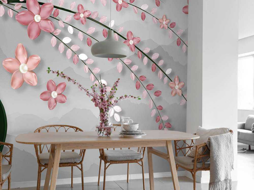 3D træ med lyserøde blomster