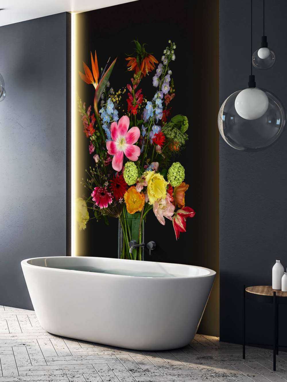 Buket blomster i glasvase