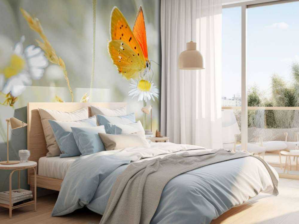 Tusindfryd og orange sommerfugl