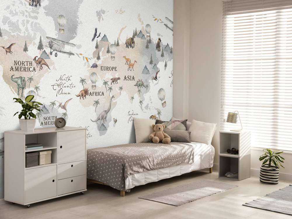 Verdenskort med dinosaurer