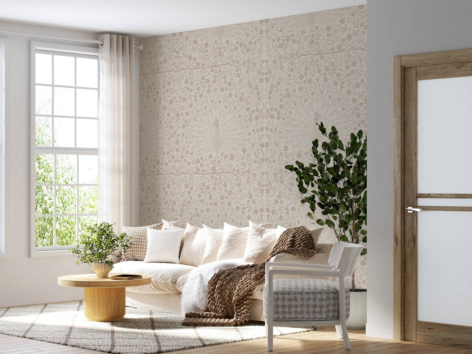 Klassisk elegant påfugledamaskmønster - taupe