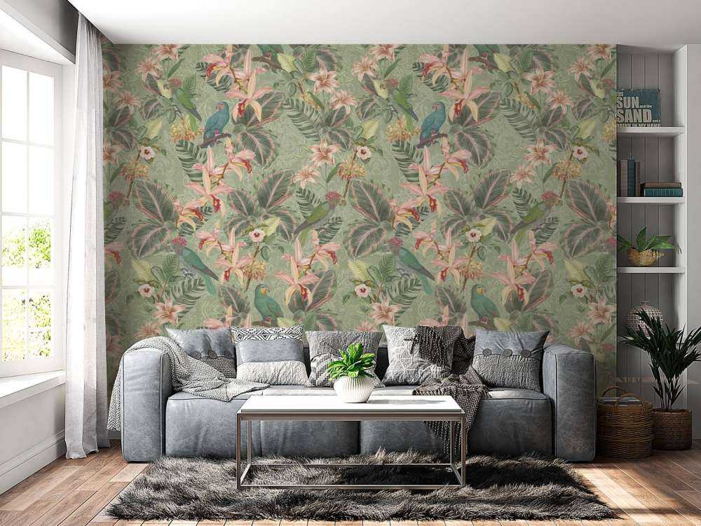 Tropiske junglefugle og papegøjer - salviegrøn