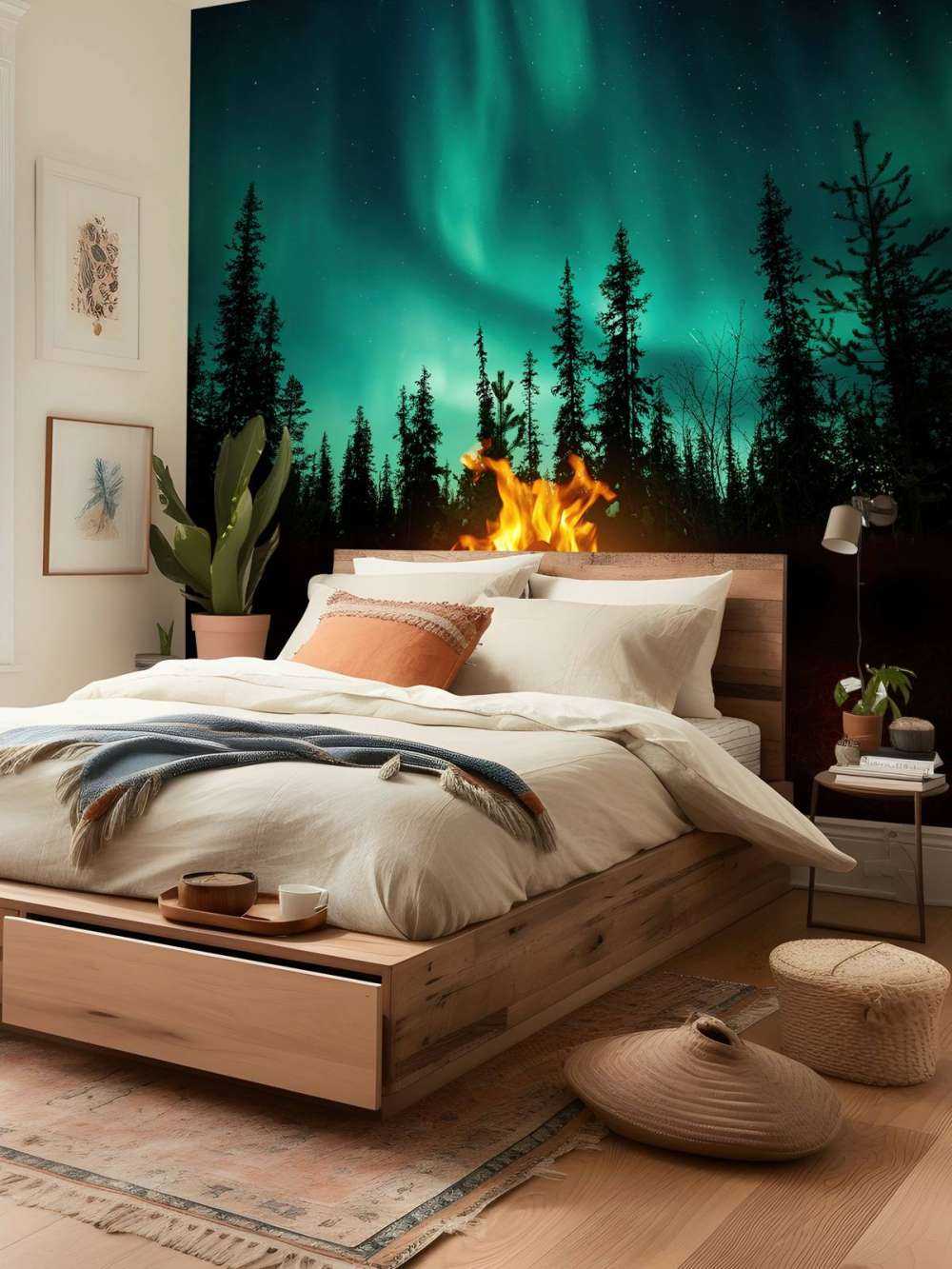 Lejrbål under nordlyset