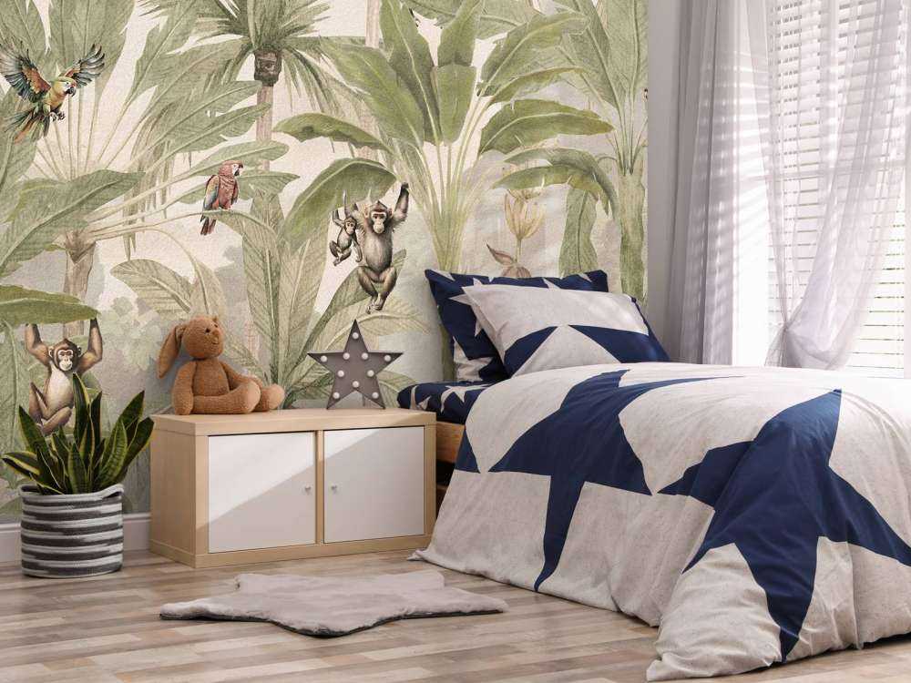 Jungel med aper og papegøyer