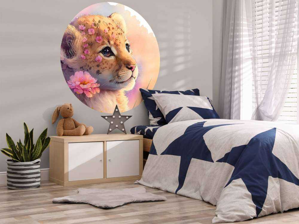 Drømmende valp mellom blomstene