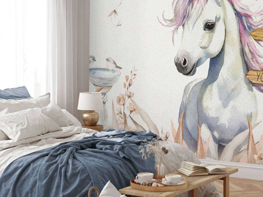 Enhjørningbaby med planter i taupe