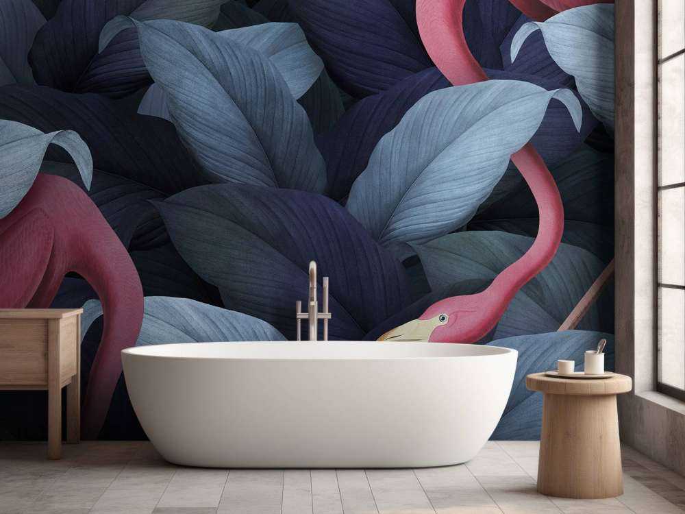 Flamingoer med blader