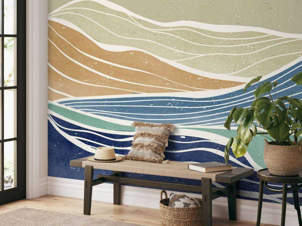 Farvede havbølger med solen