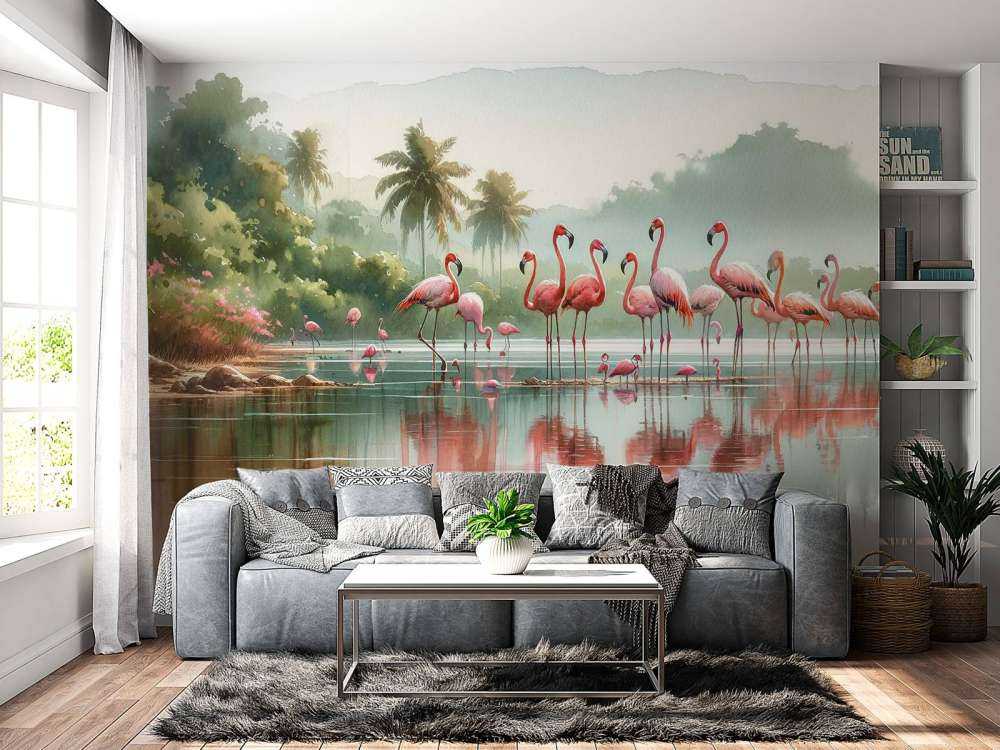 Morgenspejlinger af flamingoer
