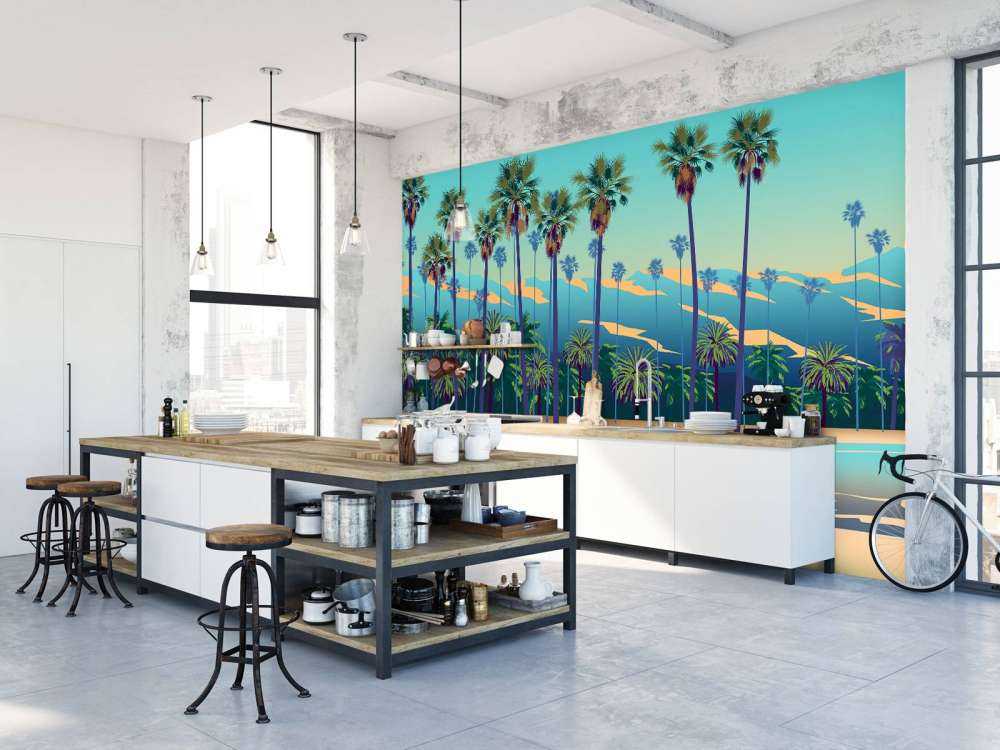 Tegnet sø med palmer