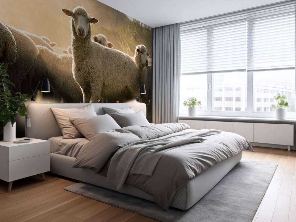 Fårflock med gyllene timme