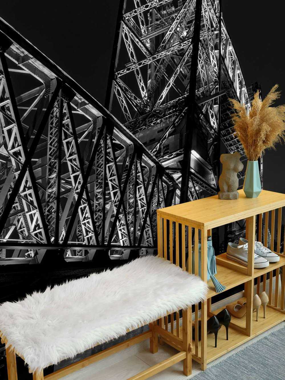 Den tidigare järnvägsbron De Hef i Rotterdam i svartvitt 