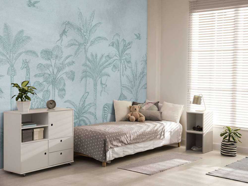 Tropiska djur djungel blå