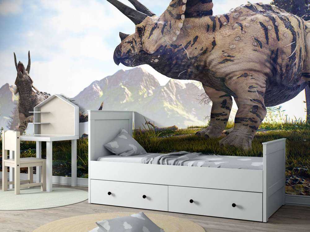 Dinosaurier som vandrar genom naturen