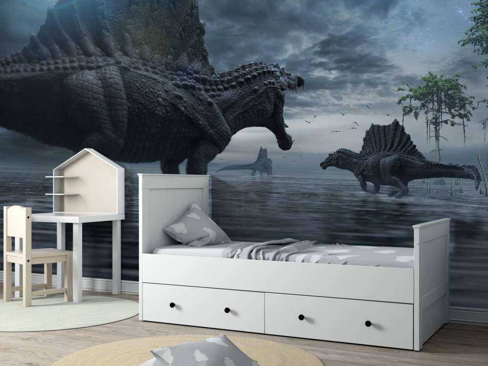 En grupp Spinosaurus i en jaktmark