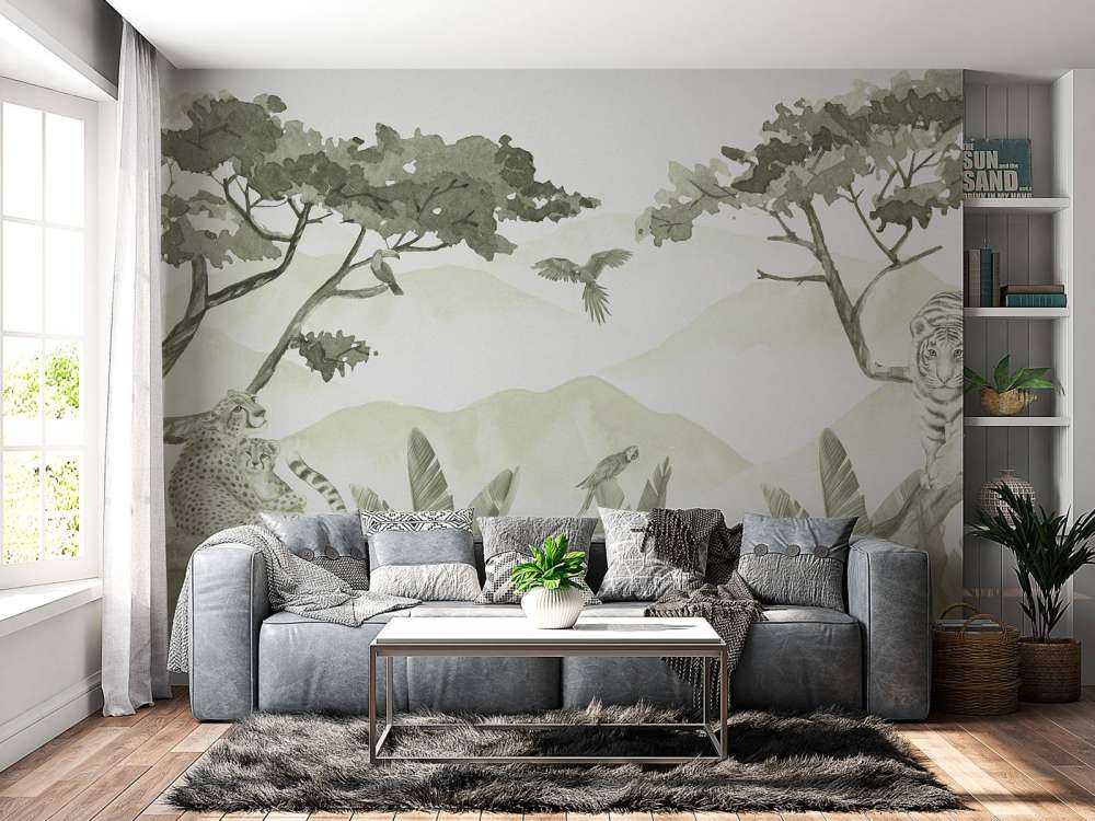 Rovdjur i djungeln i grönt