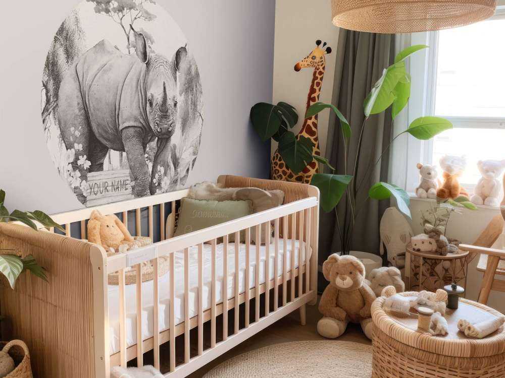 Noshörningsbebis på savannen beige