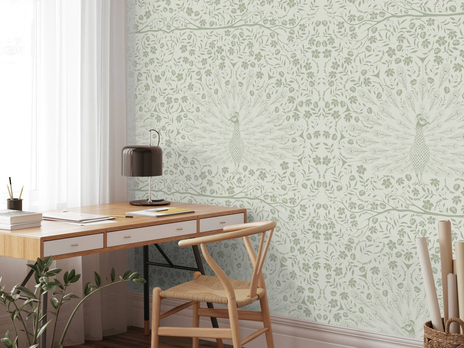 Klassiskt elegant påfågelsmönster - grönt