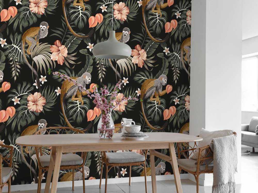 Tropiska löv med apor