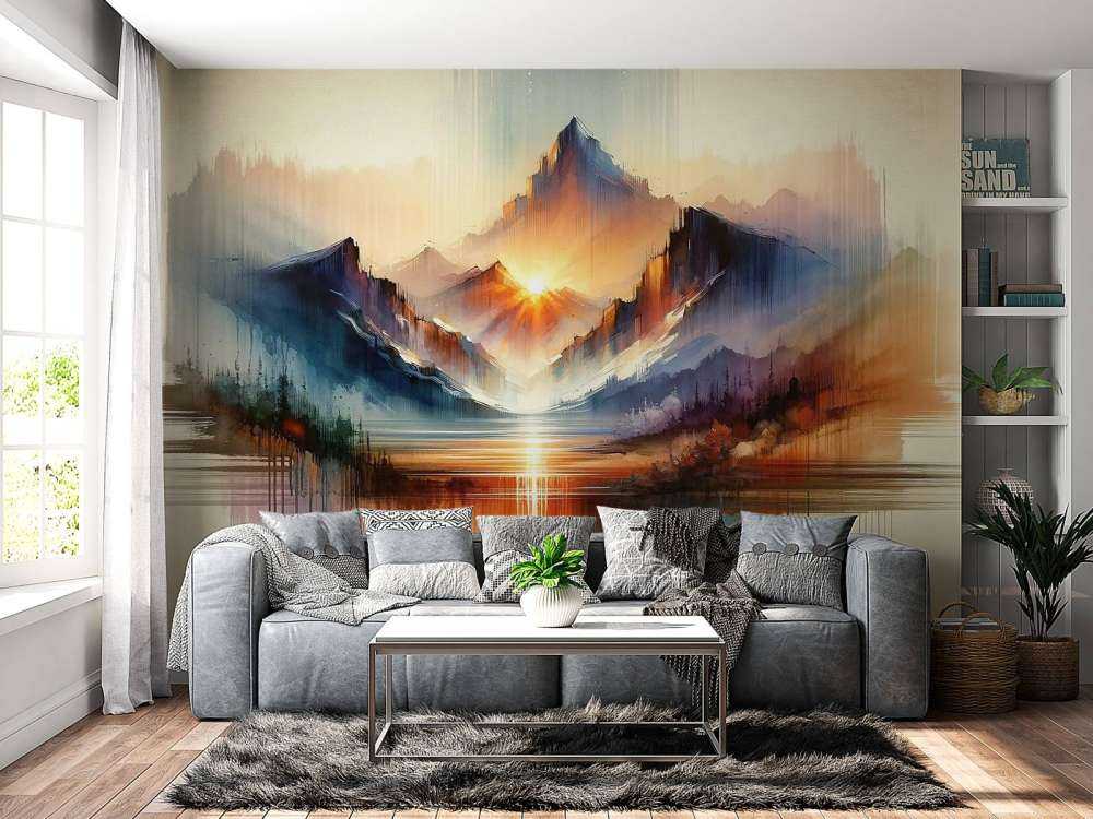 Akvarell Abstrakta Berg Landskap