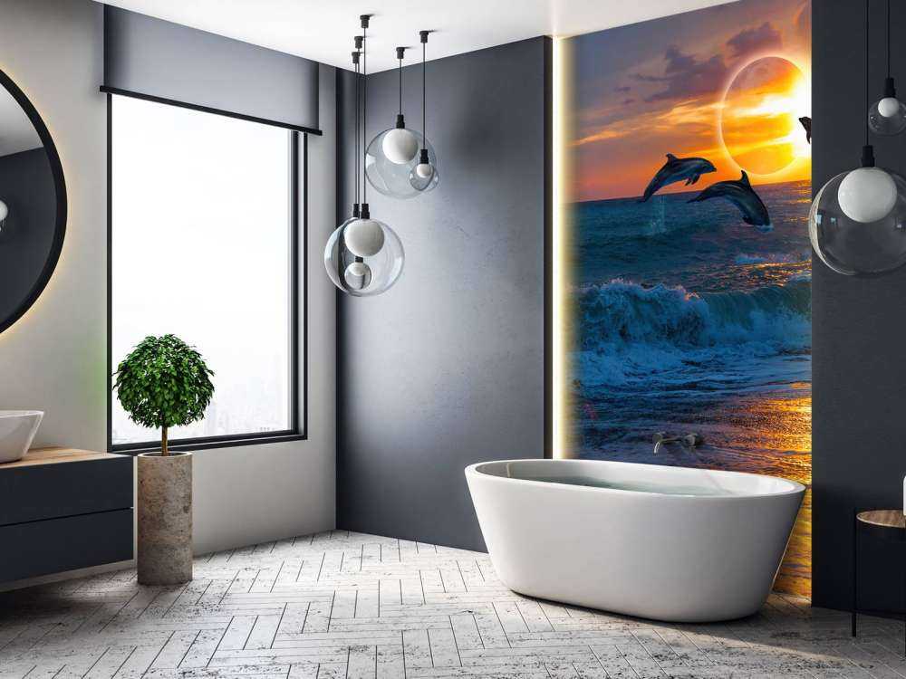 Delfiner med solnedgång