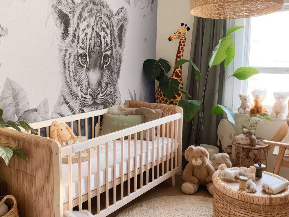 Søt tiger med planter beige