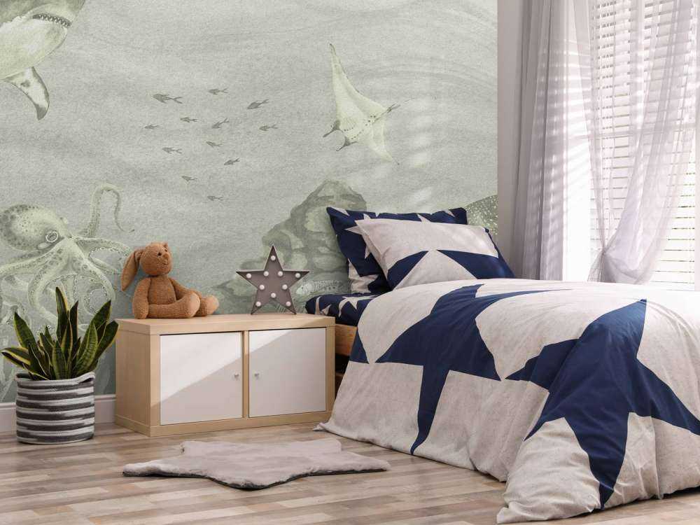 Undervannsverden med haier i grønt