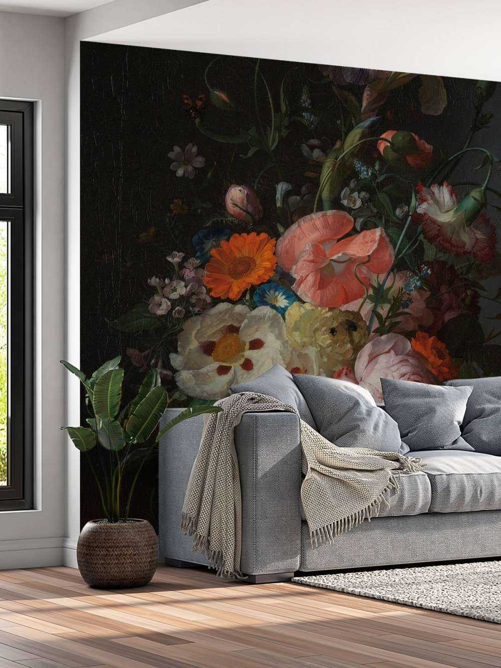 Stilleben med blomster på en marmor benkeplate