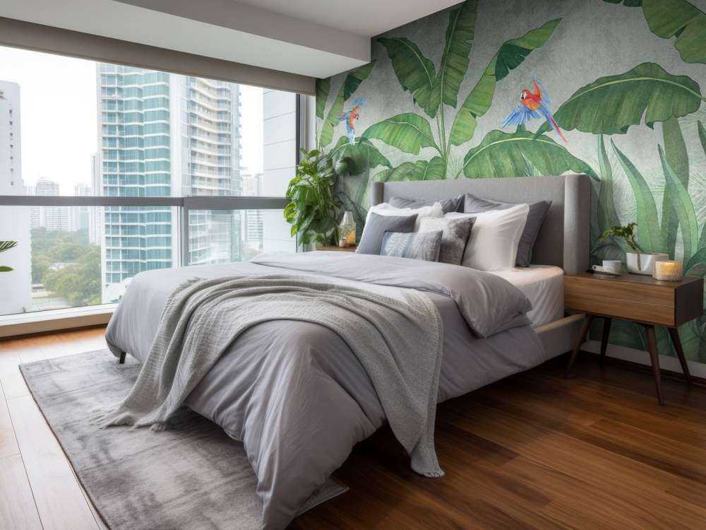 Tropiske blader på betong