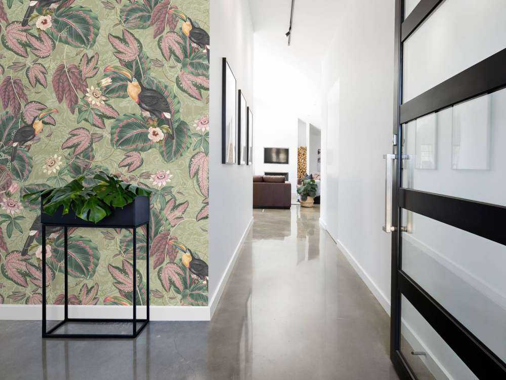 Tropiske jungelfugler og tukaner - salviegrønn