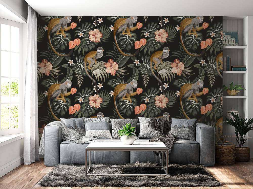 Tropiske blader med aper