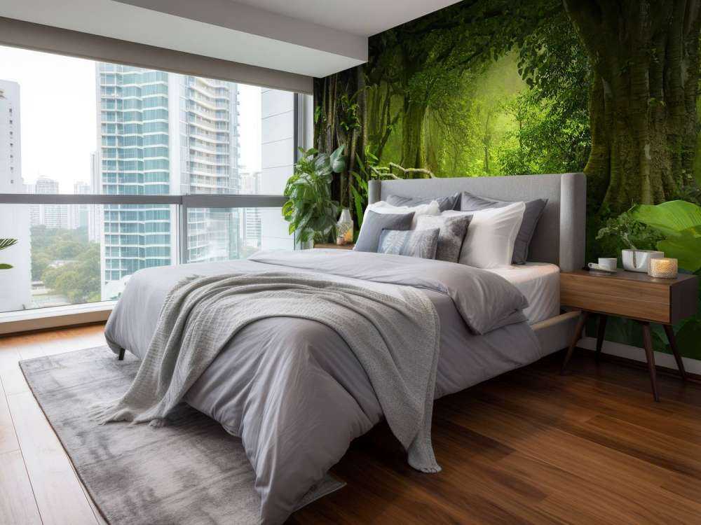 Träbro till och med en grön djungel