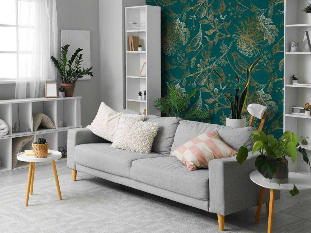 Mönster med krysantemum och fåglar