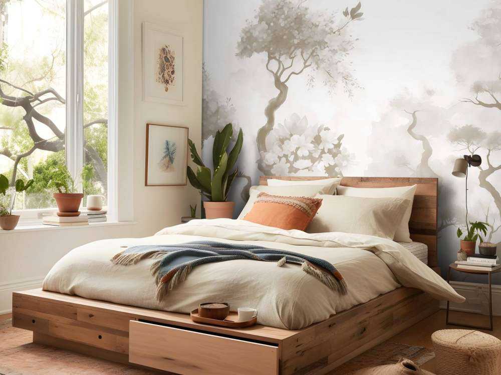 Blommande träd Grå