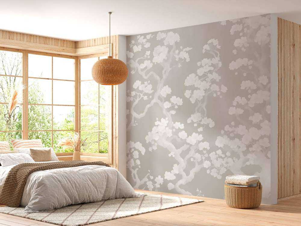 Underbar blomstrande skog - taupe