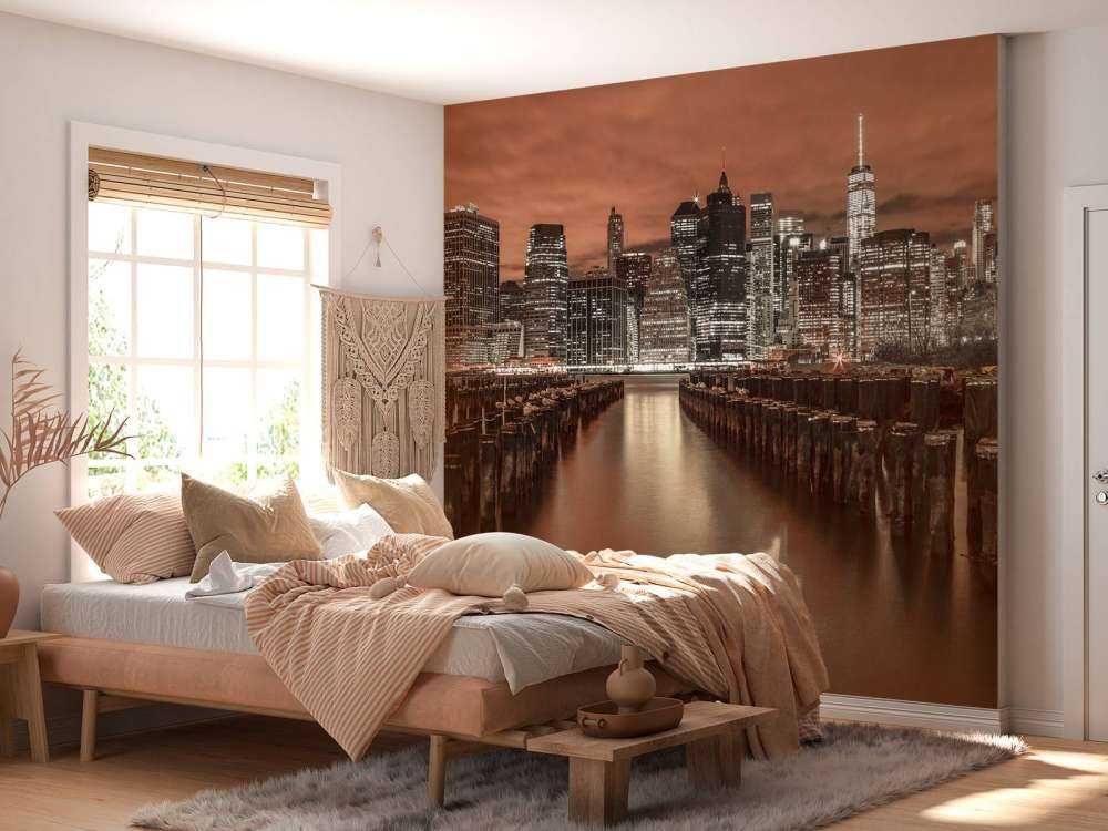 Manhattans skyline med vågbrytare
