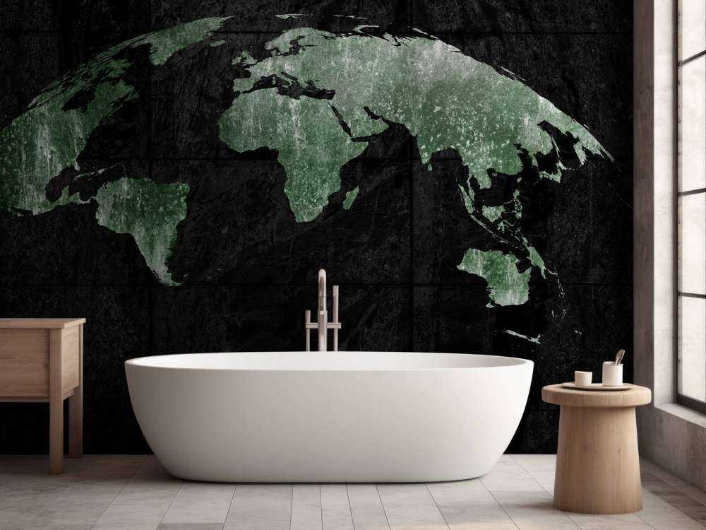 Grön världskarta på betong