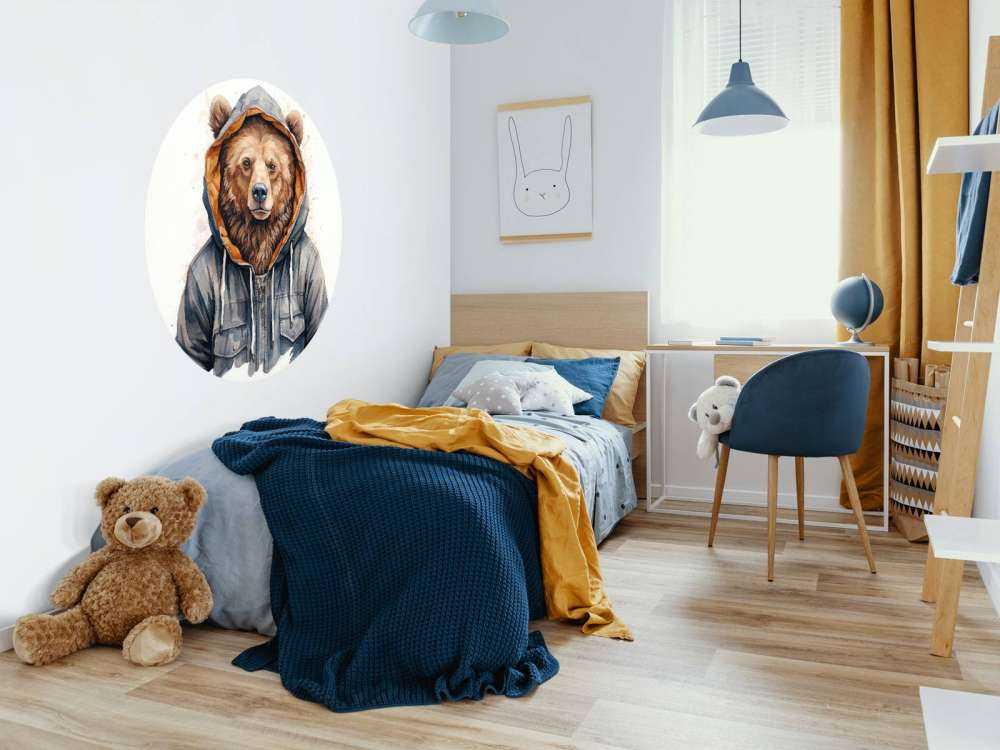 Akvarell tecknad grizzlybjörn i en huvtröja