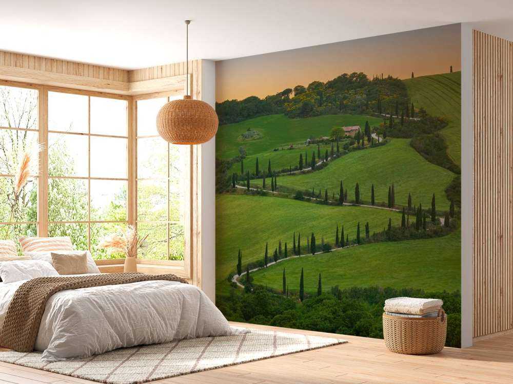 Slingrande väg med cypresser